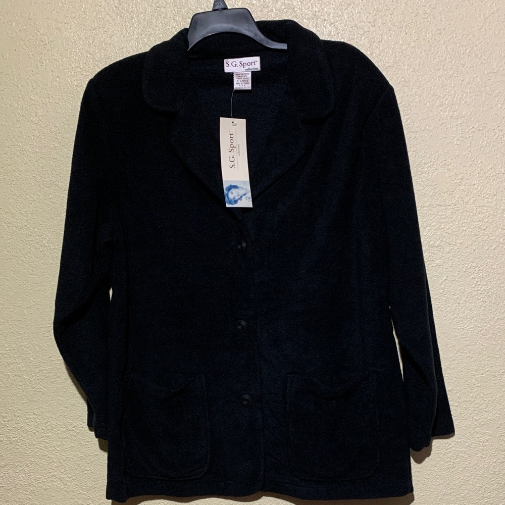 SG Sport Fleece Jacket Blazer XL NWT Black Polyester Long Sleeve  Buttons Warm
